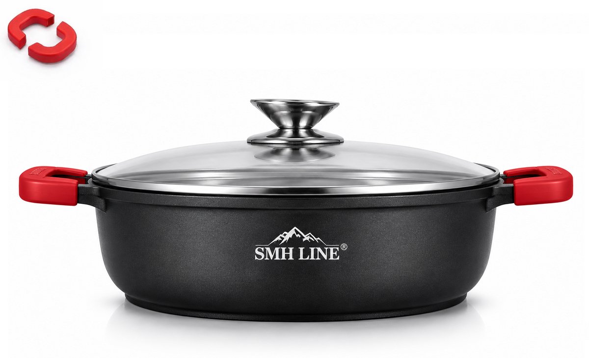 SMH LINE® Braadpan inductie - Ø 32cm/ 5.5L - Antiaanbaklaag - Inductie Soeppan - Voor Alle Warmtebronnen - Incl. deksel - Zwart