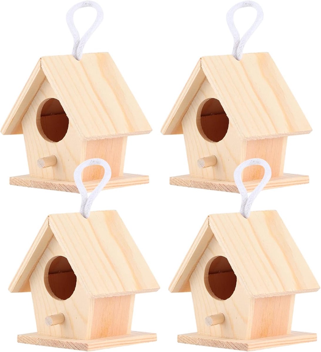 4 Stuks Mini Houten Vogelhuisjes - 6*7*7.5cm - Hangende Vogelhuis Decoratie van Natuurlijk Hout - DIY Knutselen voor Tuin en Balkon