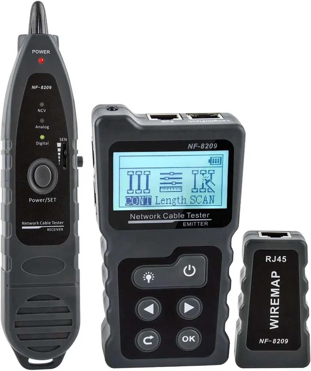 Netwerkkabeltester - Kabelzoeker Lijnkaarttester - Netwerk Diagnose - Met Lengte Meting - 130x70x28mm - Zwart