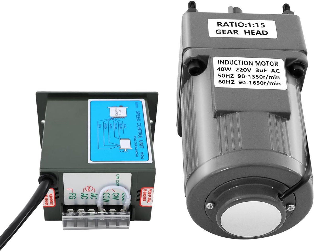 AC Motor - Transmissiemotor Regelbaar - Industriële Toepassingen - Instelbaar Toerental - 40 W - Grijs