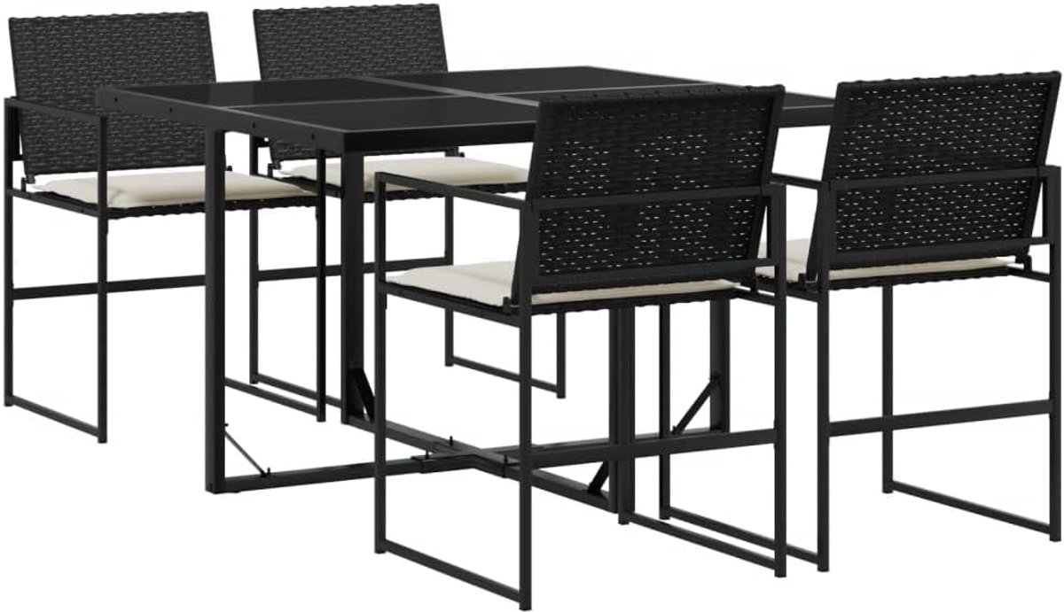 Tuinset 5-delig - Tuinmeubelen set Zitgroep - Buiten eten - Inklapbare stoelen - 4 personen - Zwart