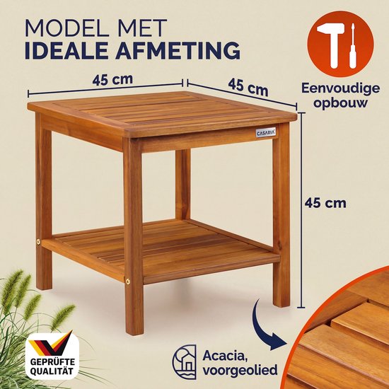 Houten bijzettafel met afmetingen 45x45x45cm. 'Model met ideale afmeting'.