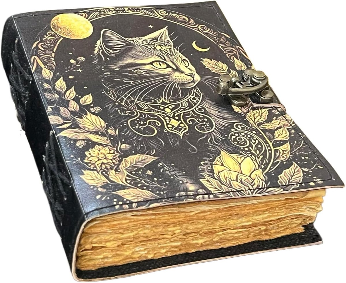 Leren Dagboek - Grimoire Blanco - Creatief Schrijven - Handgemaakte Kaft - 200 Pagina's - Meerkleurig