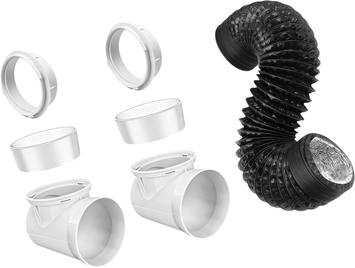 Droger Slangpakket Ventilatieset Droger Thuis Drogen Hittebestendige Afdichtingen 4 Inch 2.5 Meter Zwart Grijs