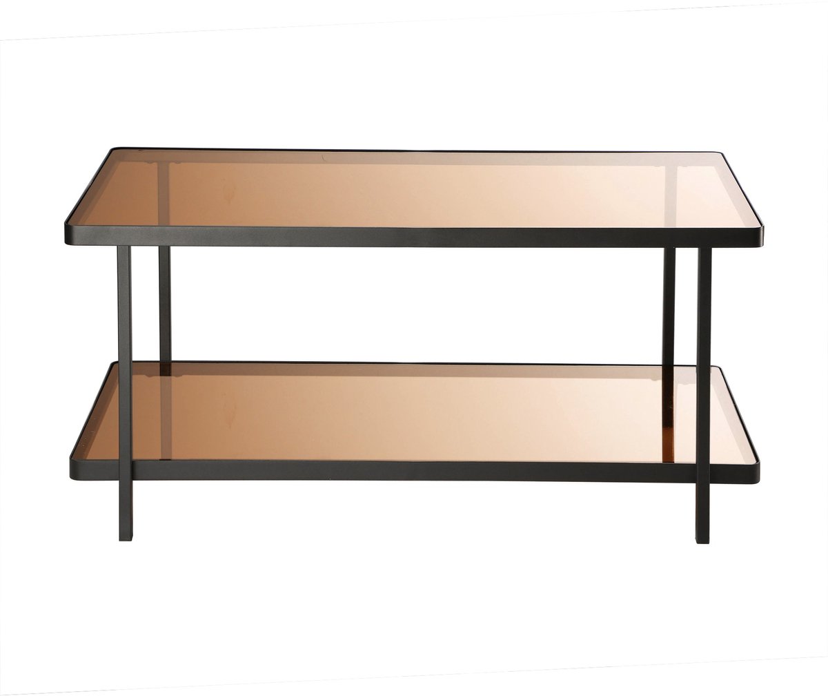 CALICOSY - Zwarte metalen salontafel met 2 rookglasplaten L100 cm - ORA