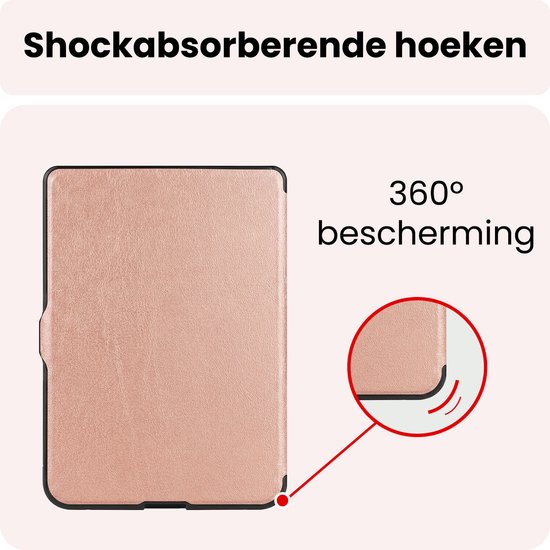 Hoes Geschikt voor Kobo Nia Hoesje Bookcase Cover Book Case Hoes Sleepcover Trifold - Rosé Goud — afbeelding 5