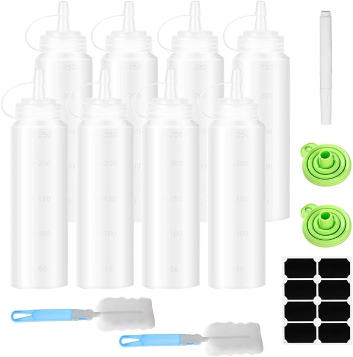 Verte Squeeze Bottle - Knijpfles - 250 ml Plastic Knijpflessen met Deksel - BPA-Vrij - Lekvrije Flessen voor Schilderen - Bakken - Ketchup - Hete Saus - Olijfolie - Sausfles - 8 Stuks
