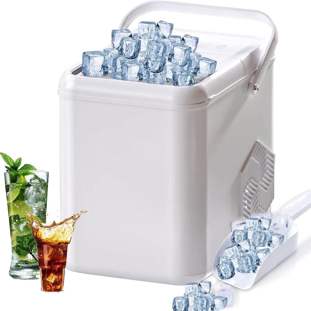 IJsmachine aanrecht - Snelle ijsmaker - Dranken Koelen - Twee ijsformaten - 12 kg per dag - Wit