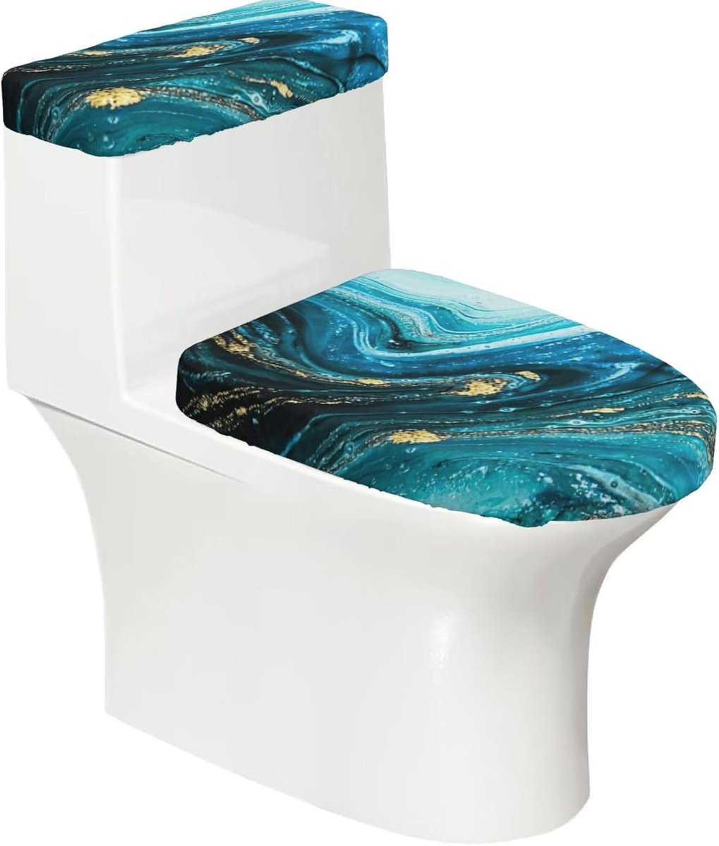 Toiletdekselhoes Set - WC Reservoirhoes - Badkamer Decoratie - Rekbaar Polyester - 2 Stuks - Marmerprint