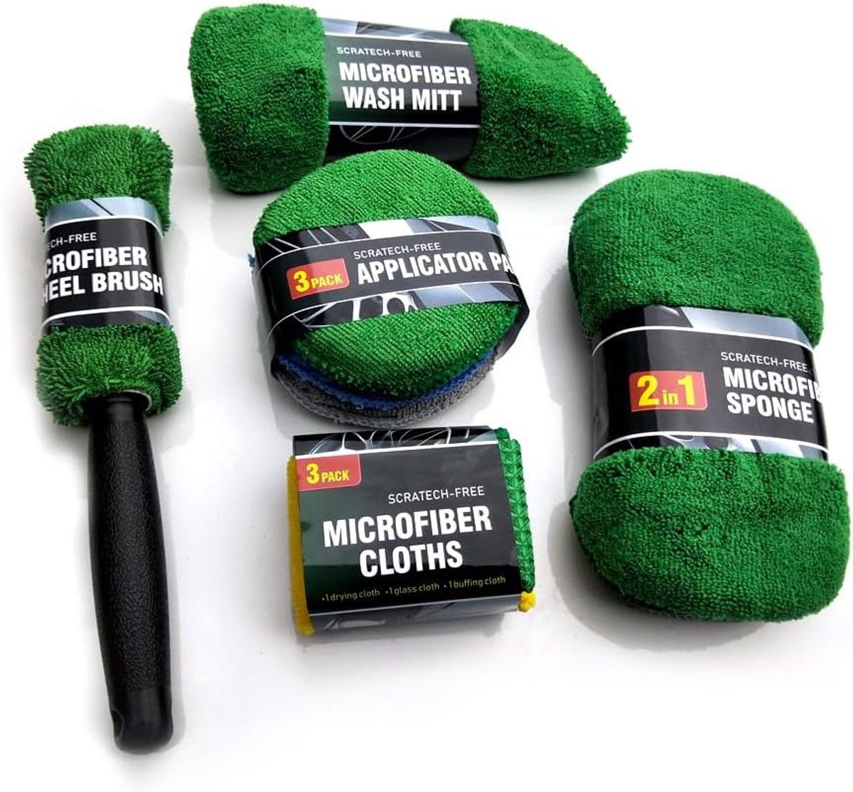 Auto Poets Set - Reinigingskit Wassen - Auto Onderhoud - 9 Delig - 32 x 28 x 6 cm - Groen