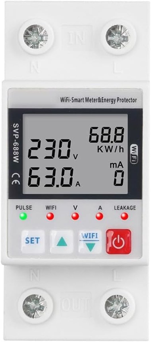 Slimme Energiemeter - Stroommonitor WiFi - Energie Beheer - Over/Onder Voltage Bescherming - 85x35x66 mm - Wit