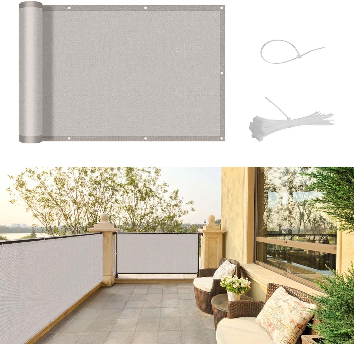 Dailygoods- Balkonscherm Waterdicht 90x600cm - Inkijkbescherming - Windscherm - UV-bescherming - Duurzaam - Metalen Verstevigingsgaten - Balkonafscheiding
