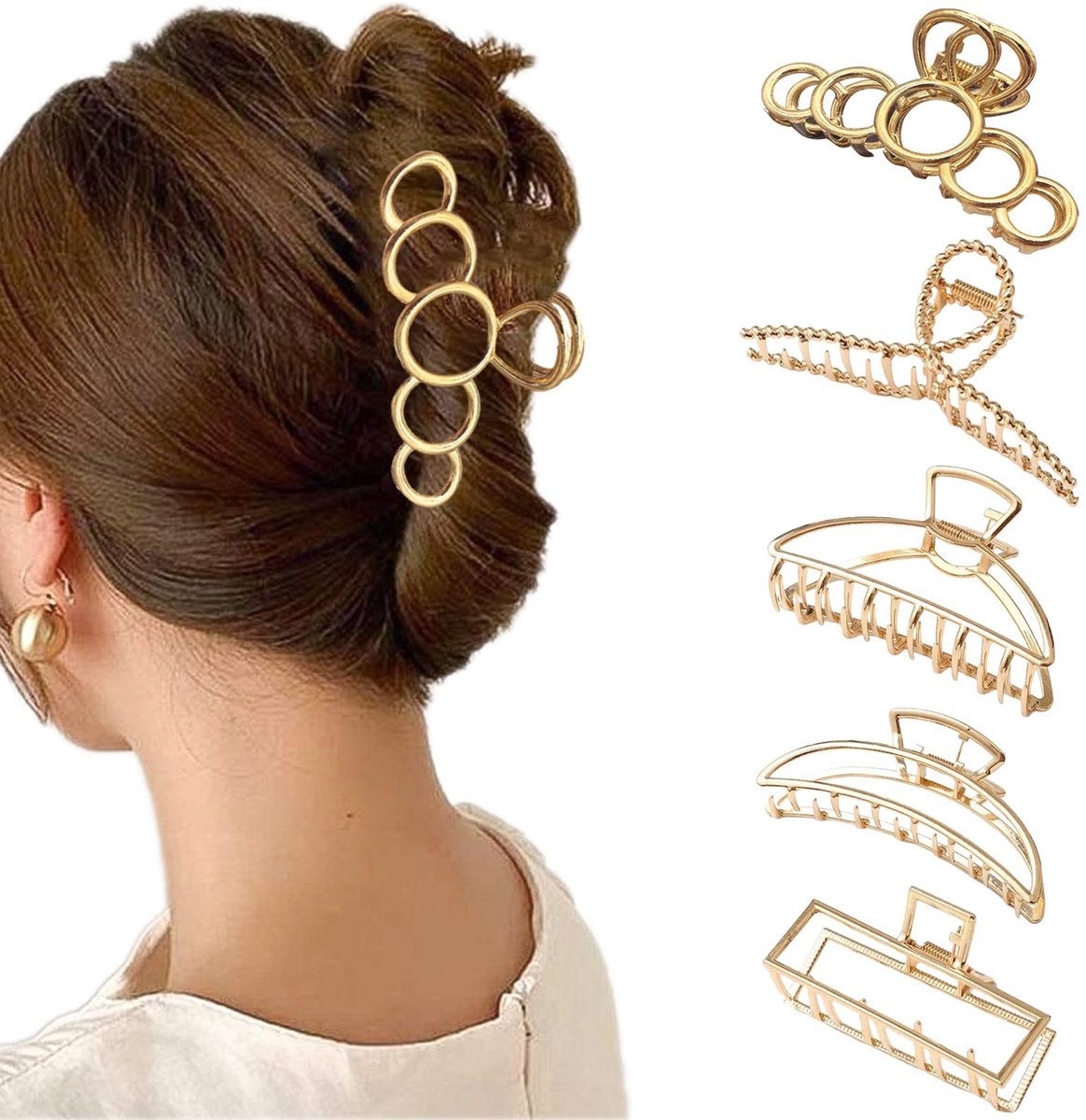 SnelShoppen - 5 Stuks Haarclips, Grote Dikke Haarclip, Antislip Haarclip Metaal Goud voor Vrouwen, Haarclips voor Dun Haar, Haarclip Set voor Feest en