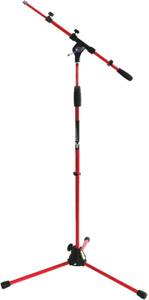 Microfoonstandaard - Statief met galg - Muziek opnemen - Solide metalen voet - 176 cm hoogte - Rood