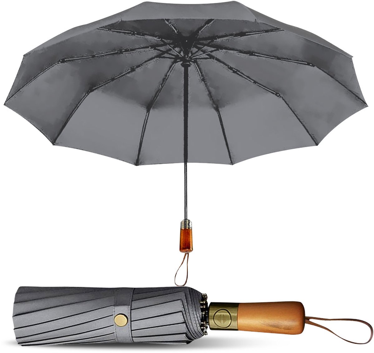 LE MONDE DU PARAPLUIE Automatische, windbestendige opvouwbare paraplu voor heren,Grijs