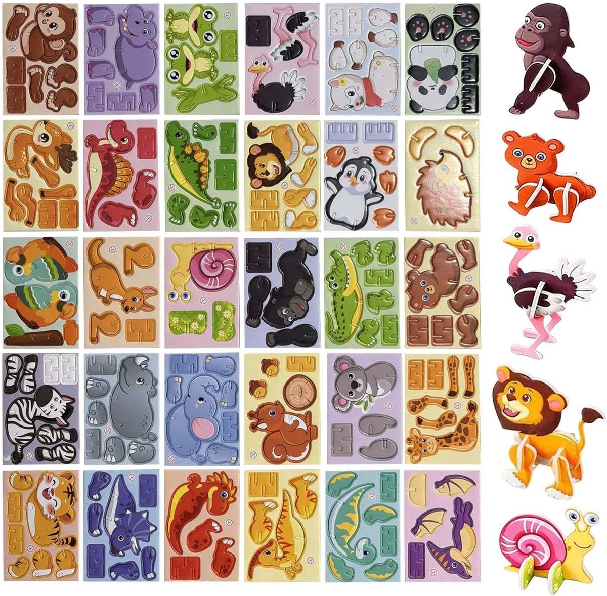 3D Puzzels Kinderen - Papieren Bouwmodel - Cognitieve Groei - Dertig Stukjes - 8.5x5.8cm - Dieren Puzzel