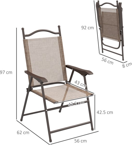 Set van 2 klapstoelen voor in de tuin met armleuningen en zitting van ademend textiel, bruin — afbeelding 4