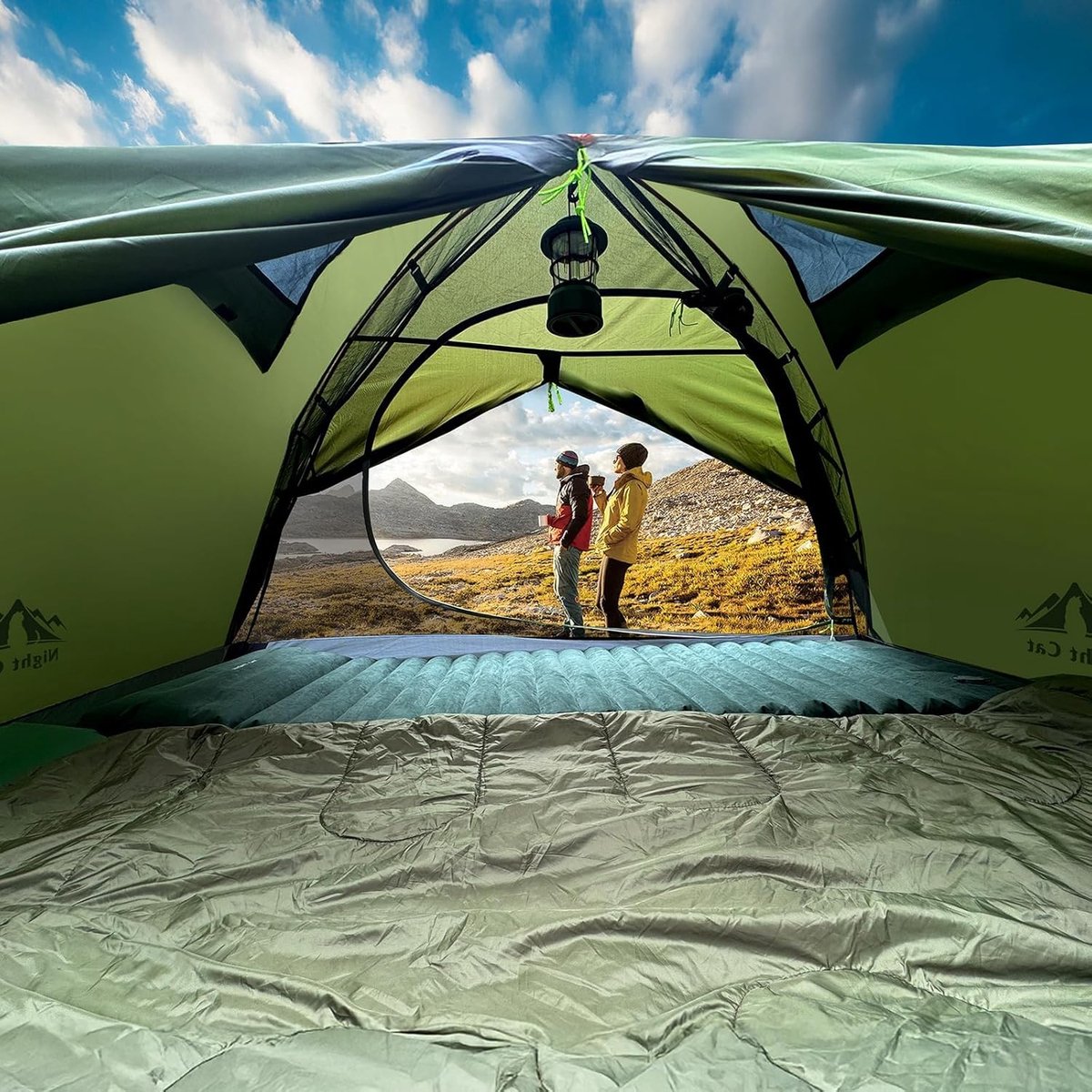 Night Cat 2-persoons kampeertent: waterdichte, lichtgewicht 3-seizoenentent die eenvoudig op te zetten is, inclusief voortent en compact pakformaat – geschikt voor trektochten en festivals. – foto 3