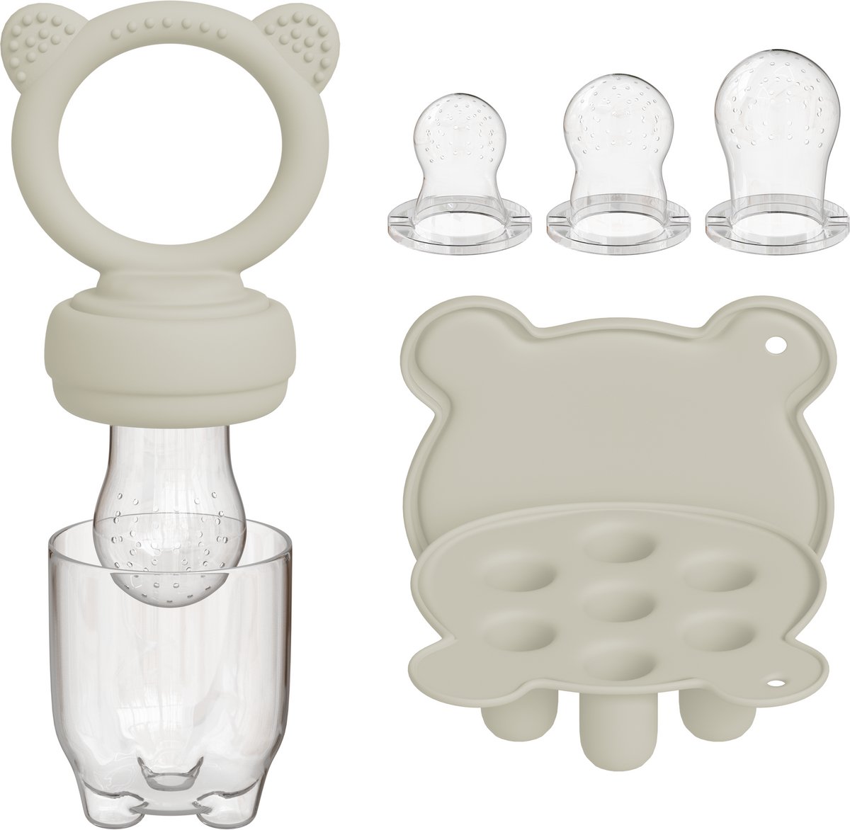 Liefjes & Co Fruitspeen & IJsblokjesvorm - Baby Speen met Bijtring - BPA-vrij Siliconen - 3 Speenmaten S/M/L - Beige