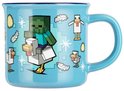 Turquoise mok met Minecraft-print: zombie op kip, kippen, veren en eieren. Blå.