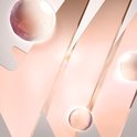 Abstracte afbeelding met roze 'V' vormen en glinsterende bubbels.