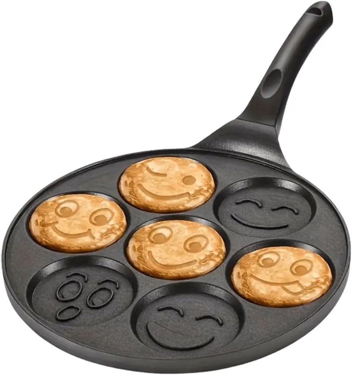 Omeletpan 7 kopjes - Pannenkoeken maker - Ontbijt maken - Antiaanbaklaag - 48 cm lengte - Zwart