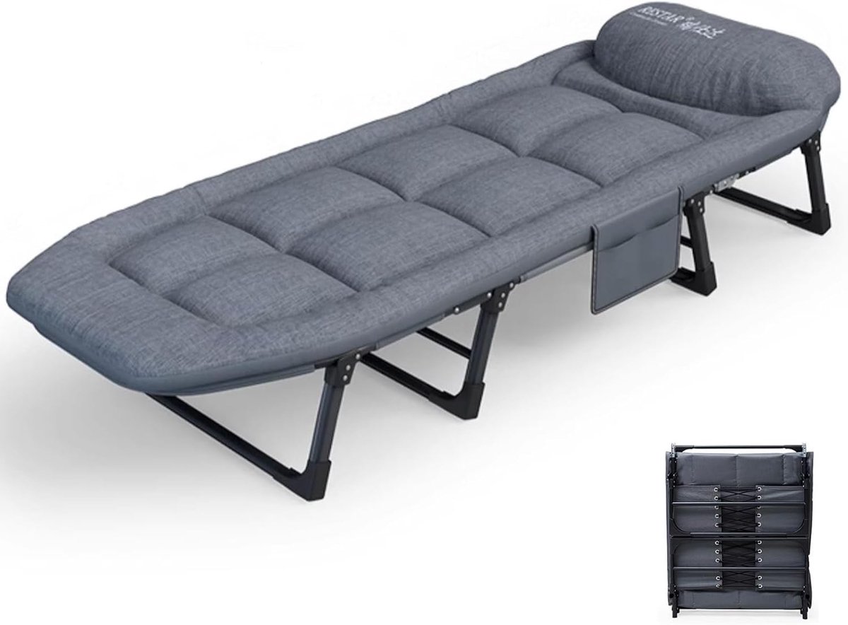 Klapbed met matras - Draagbaar slaapbed - Buiten ontspannen - 6 standen rugleuning - 180x60x30cm - Grijs