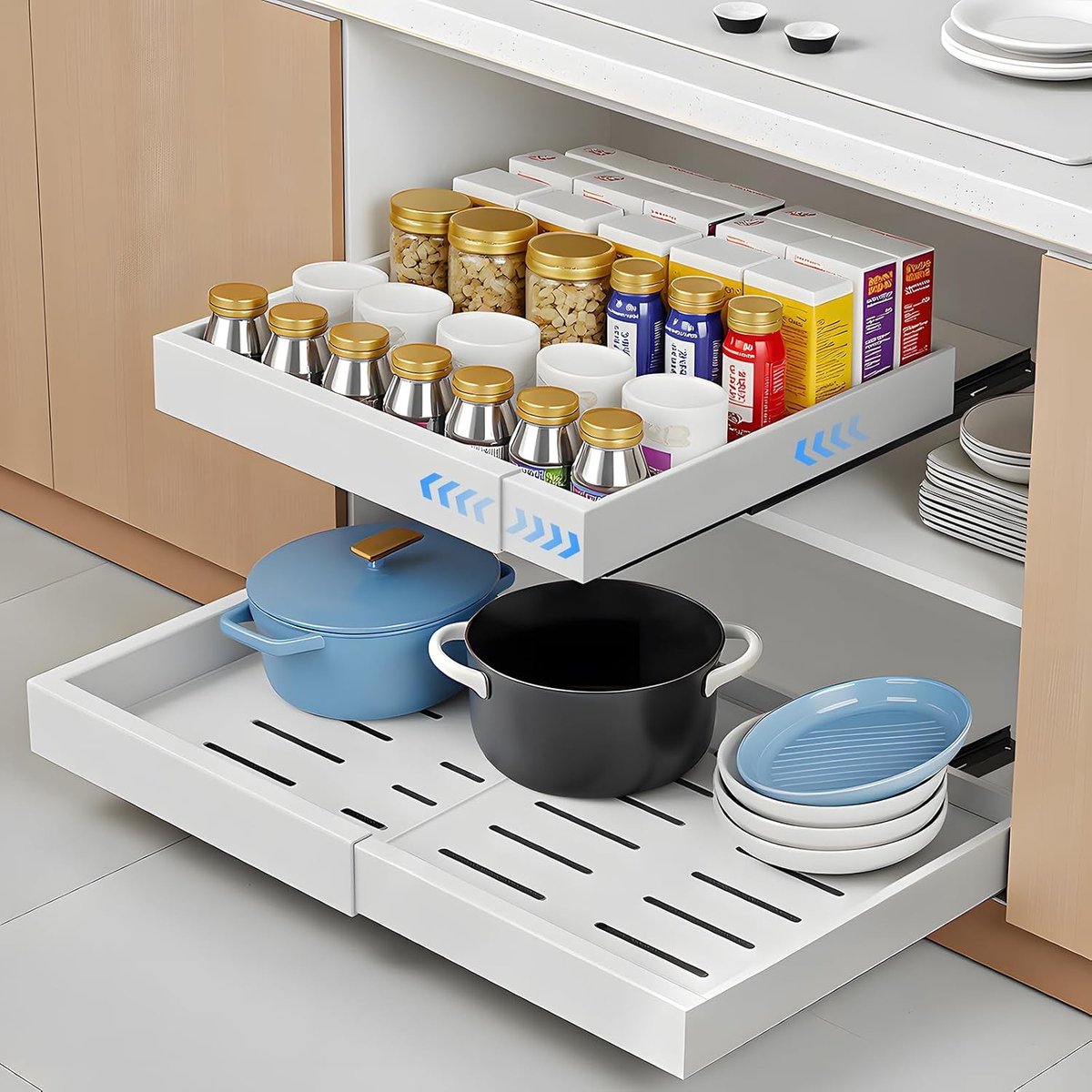 Verstelbare Keukenlade, Uittrekbare Organizer voor Keukenkasten, 32-55 cm, Ruimtebesparende Lade met Glijmechanisme