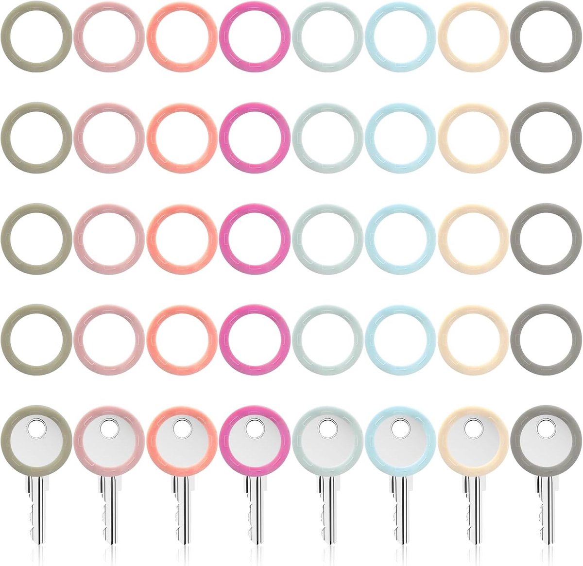 32-delige Sleutelkappen Set - 2.5 cm Ronde Siliconen Sleuteldekjes in 8 Kleuren voor Sleutelmarkering en Organisatie