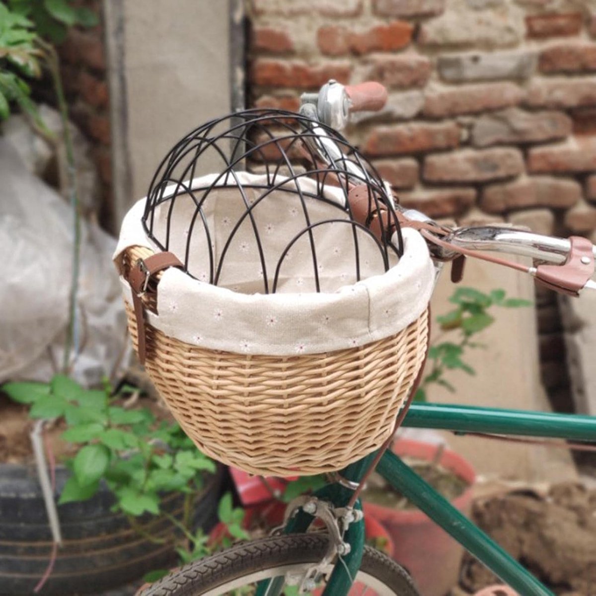 Fietsmand Voor - Dierenmand Bagage - Veilig Vervoer - Afneembare Metalen Deksel - 30 x 25 cm - Houtkleur