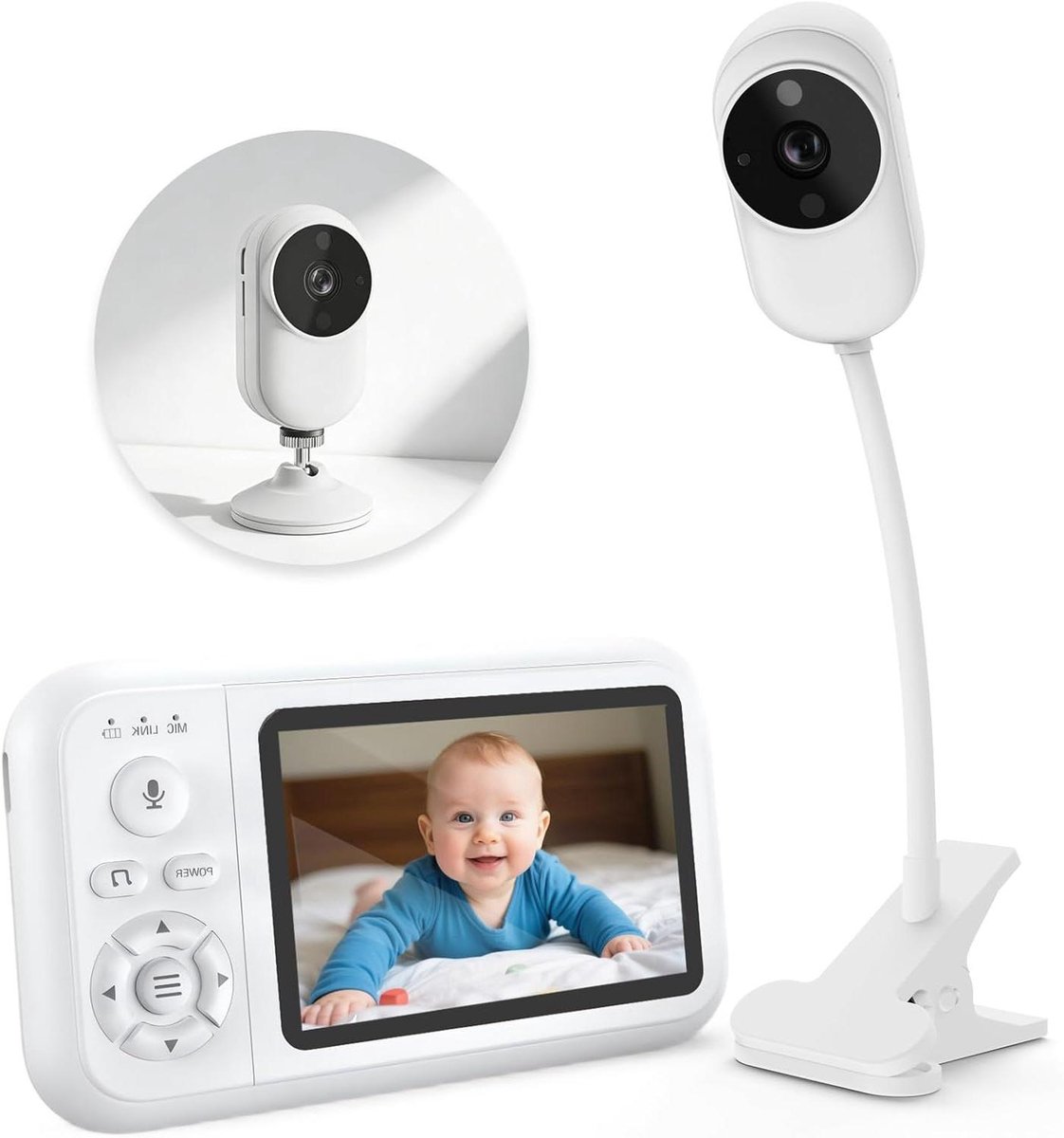 Babyfoon Camera - Video Baby Monitor - Kind Bewaken - Privéverbinding Zonder Wifi - 35 Inch Display - Wit