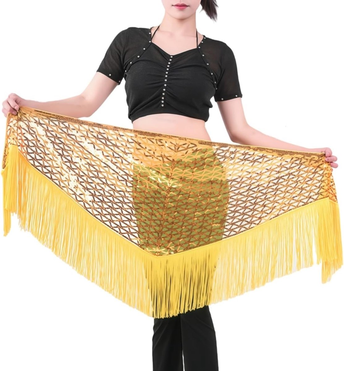 Glitterende Pailletten Tassel Dansrok voor Buikdansen, Festival en Latin Dans met Franje en Wrap Design