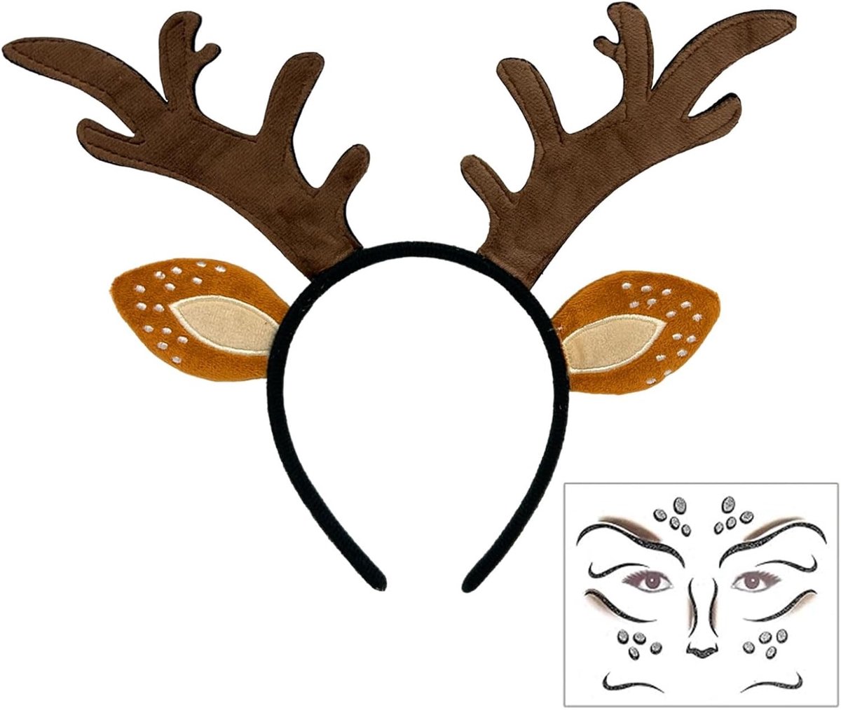 Reindeer Hoofdband met Hertenoren en Oren, Perfect voor Halloween, Carnaval en Kerstfeest, Ideaal voor Kostuums en Feestjes