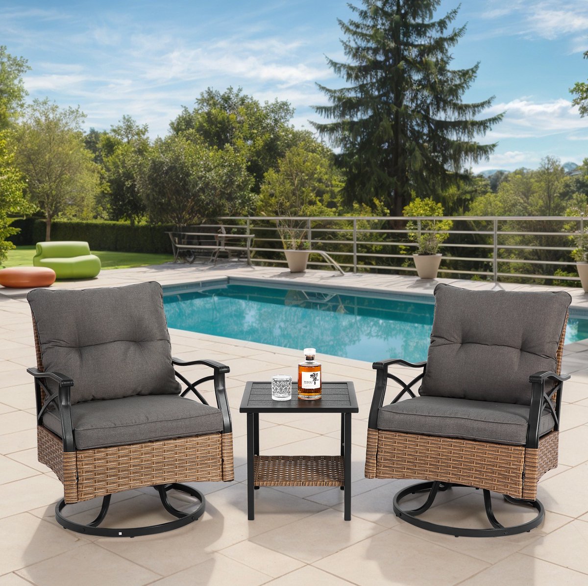 MODENUIT Tuinset - 3-delig - 2 Draaibare Schommelstoelen En Tafel - Voor Tuin En Terras - 