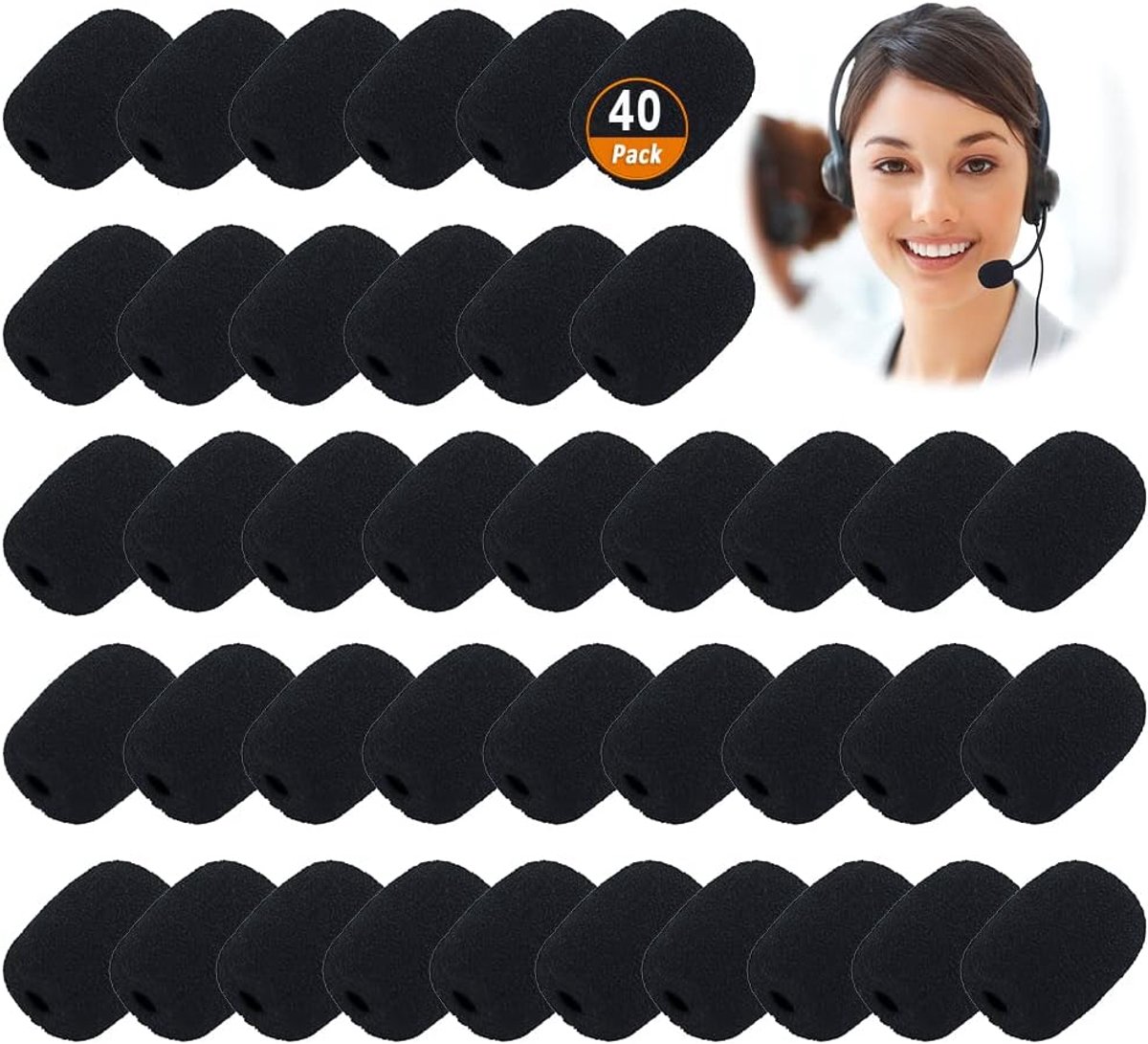 SnelShoppen - 40 Pack Microfoon Schuim Covers - Mini Windschermen voor Headset, Lavalier en Lapel Microfoons - Zacht, Zwart, Bescherming tegen Wind en