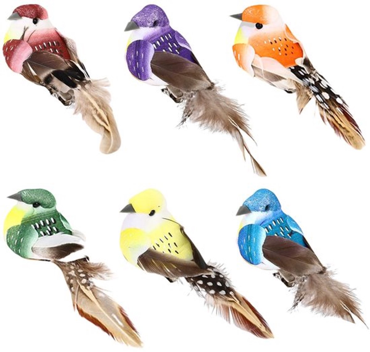 Kunstvogels 6 Stuks - Gesimuleerde Vogels - Clipdecoratieve Vogels - Tuindecoratie - Veelkleurig - 10 x 4 cm - Decoratieve Vogels