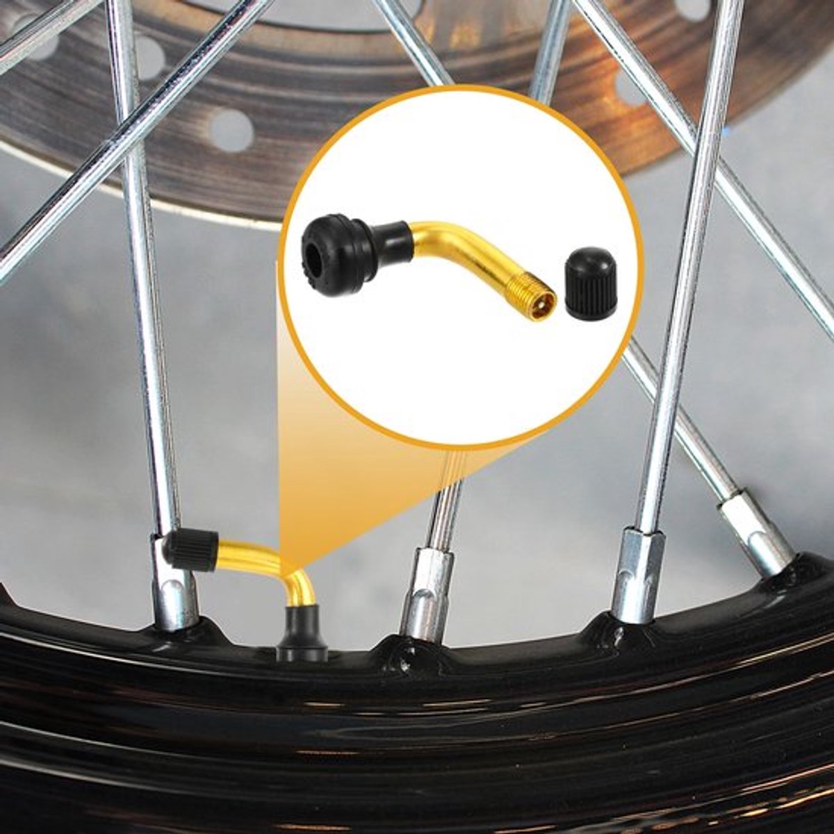 Ventielen 4 Stuks - Tubeless - Roestvrij Staal - Geschikt voor Motorfietsen/Scooters - Goudkleurig/Zwart - Schroefdraad M8 x 0,8 - Bandventiel