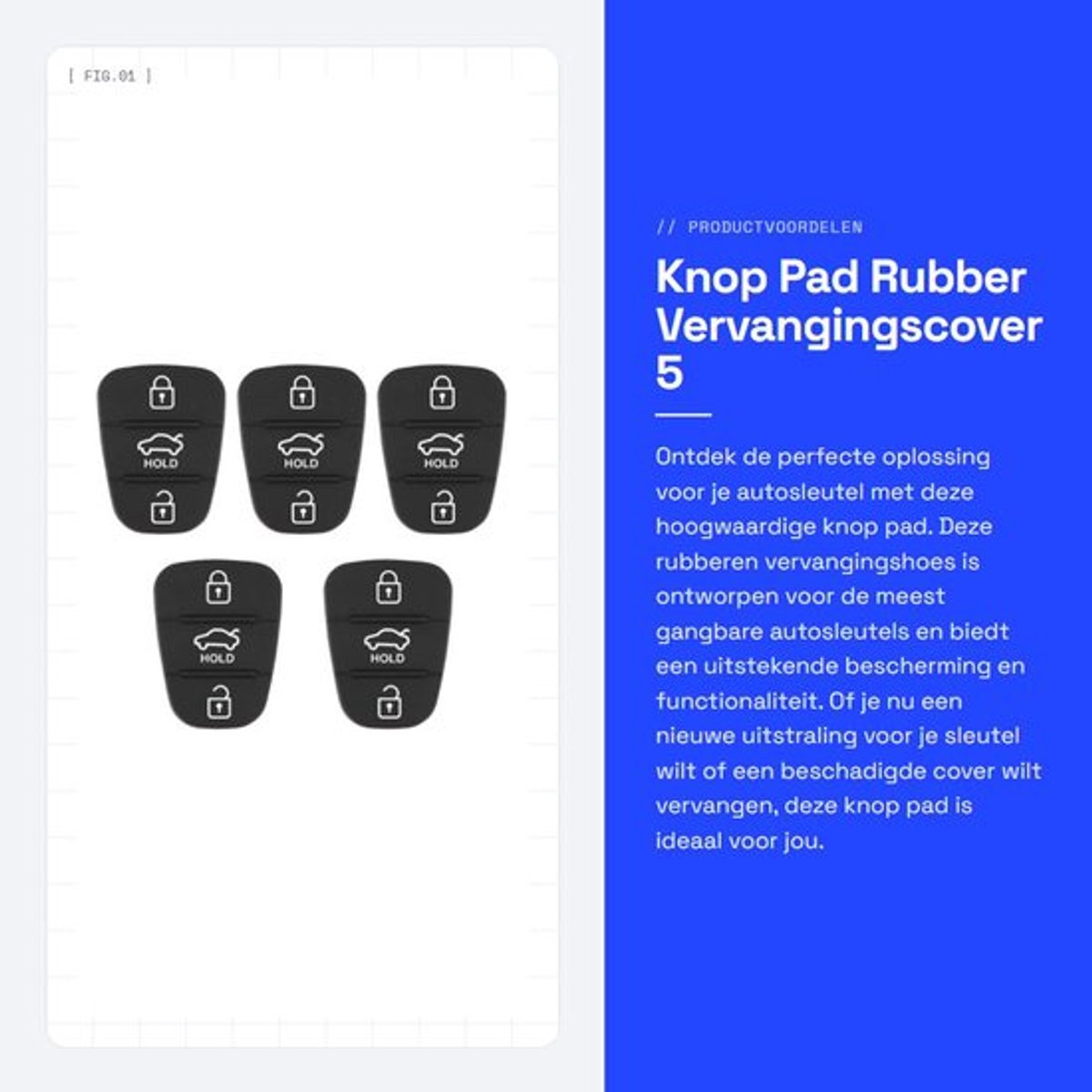 Autosleutel Hoesje Antidiefstal - Rubber Knop Pad - 3 Knoppen - Vervanging - 5 Stuks - Gloednieuw - Sleutelknop
