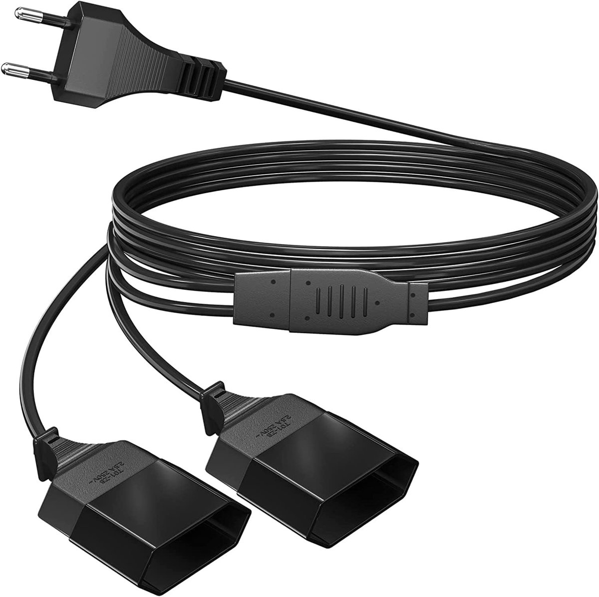 Stroomkabel verlenging netsnoer 2-in-1 verlengkabel - type C-stekker eurostekker - dubbele type C Euro bus - 075 mm² - max. 25 A/250 V - tv pc monitor lamp - huishoudelijke - 3 meter