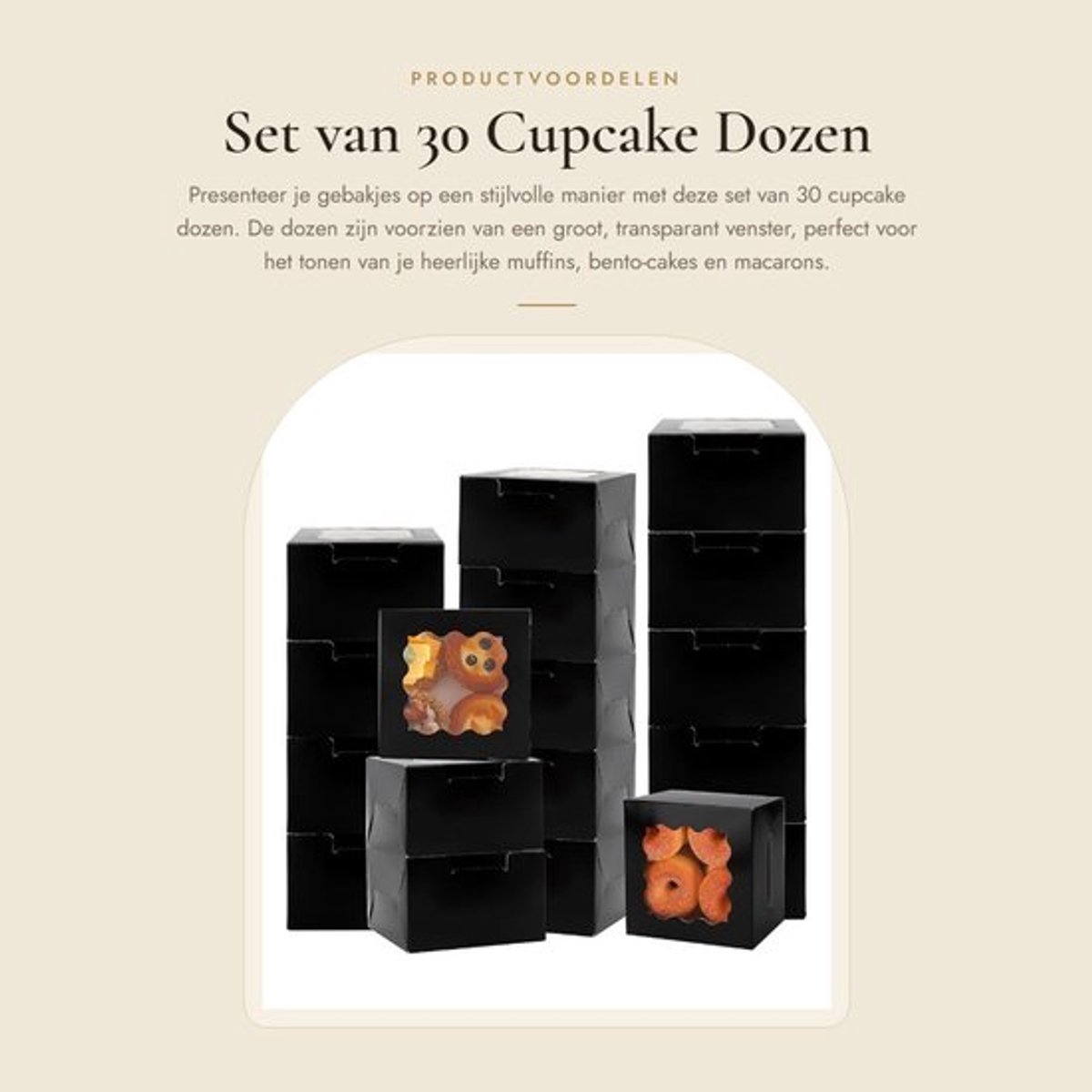 Gebaksdoos 30 Stuks - Zwarte Cupcake Dozen - Transparant Venster - Voedselveilig - Recyclebaar - Duurzaam Kraftpapier - Cakebox