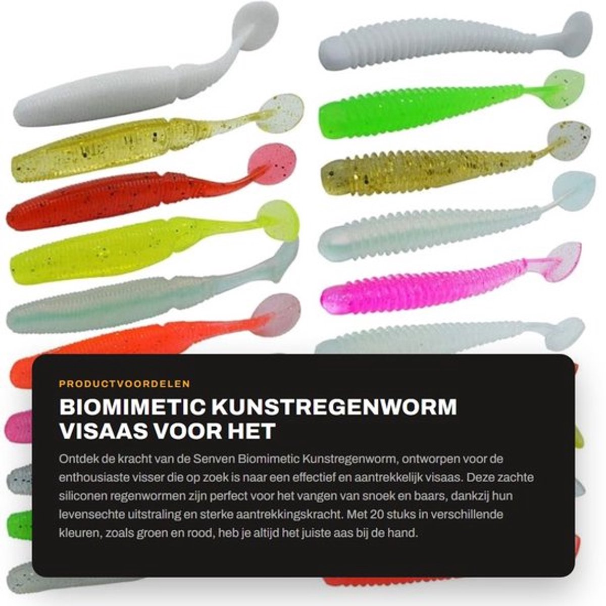Regenworm Kunststof 20 Stuks - Zachte Kunstregenworm - Visaas voor Roofvis - Ecologisch Aas - Sterk Verleidelijk Aas - Diverse Kleuren - Kunstaas