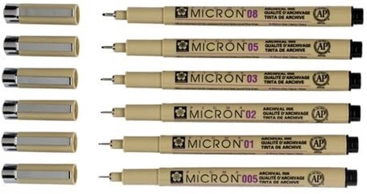 Fineliner Set 4+2 - Watervast - Kleurvast - 6 Stuks - Verschillende Puntdiktes - Perfect voor Kunstenaars - Tekenpen