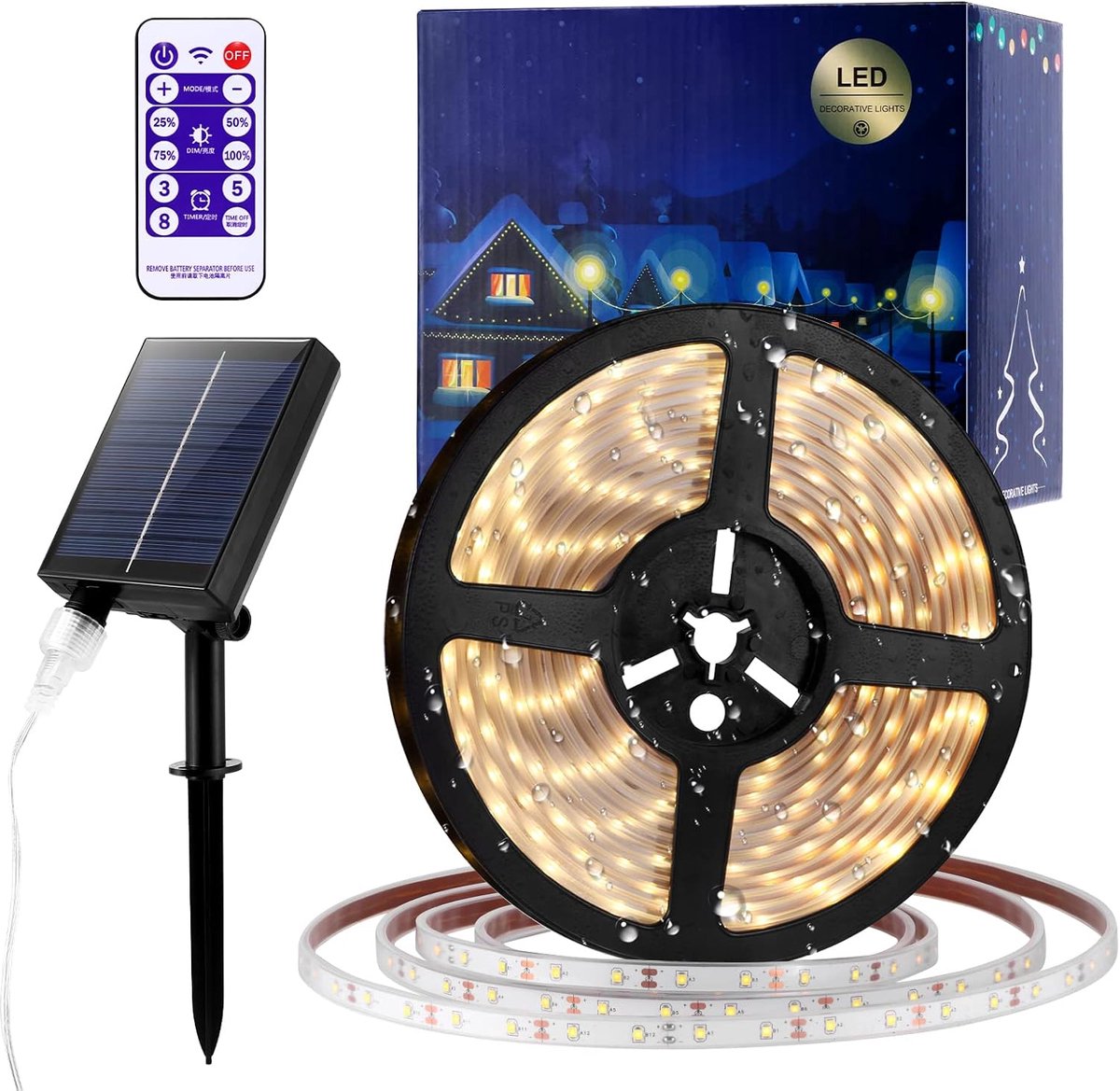 AOZBZ Lichtstrip op zonne-energie, 5 m, ledstrip voor buiten, 280 leds, waterdichte lichtstrip voor tuin - ShopVlot