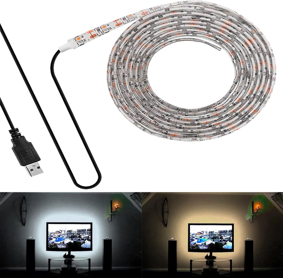 SnelShoppen - 4m LED Strips 240 LEDs Koud Wit TV LED Achtergrondverlichting, 2835 SMD LED Lichtstrip voor HDTV USB TV Verlichting, Zelfklevend, Waterd