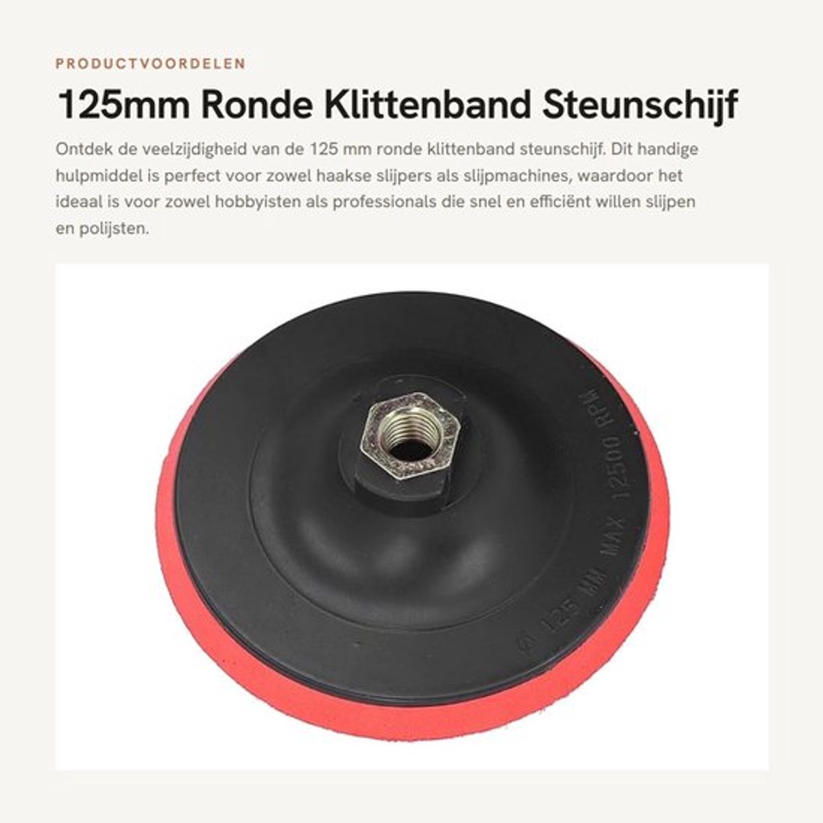 Schuurschijf 125mm - Ronde Klittenband Steunschijf - Excentrische Schuurschijf - Polijsten/Slijpen - Stabiele Prestaties - Veilige Hechting