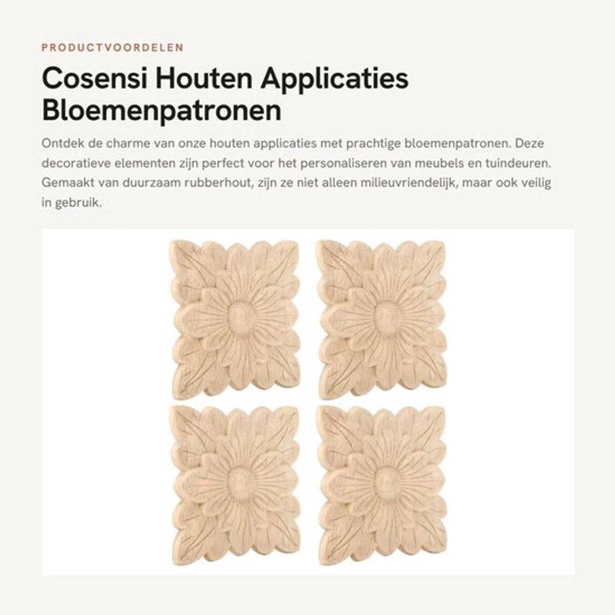 Houten Applicaties 4 Stuks - Houtsnijtoepassingen - Decoratie voor Meubels - Tuindeur Accessoires - Milieuvriendelijk Rubberhout - Europese Stijl
