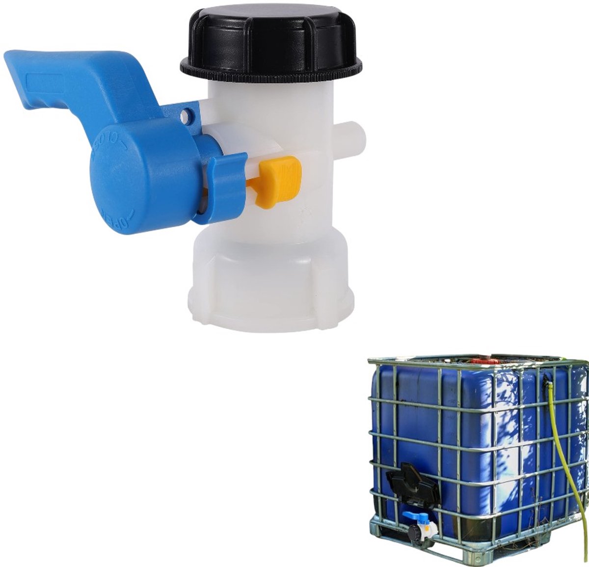 Blauwe IBC-adapterklepschakelaar - Watertankfittingen - Geïntegreerde vlinderklep - Schuifafsluiter - Geschikt voor alle media behalve olie, zuur- en alkalibestendig - DN40 (62 mm)