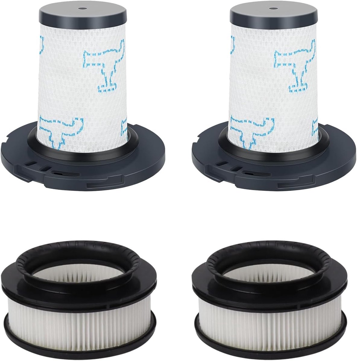 Filterset 4-pack geschikt voor Rowenta X-Force Flex 11.60 / 12.60 / 14.60 / 15.60 Animal, 2 pre-motorfilters + 2 post-motorfilters, vervanging voor ZR009007 en ZR009008