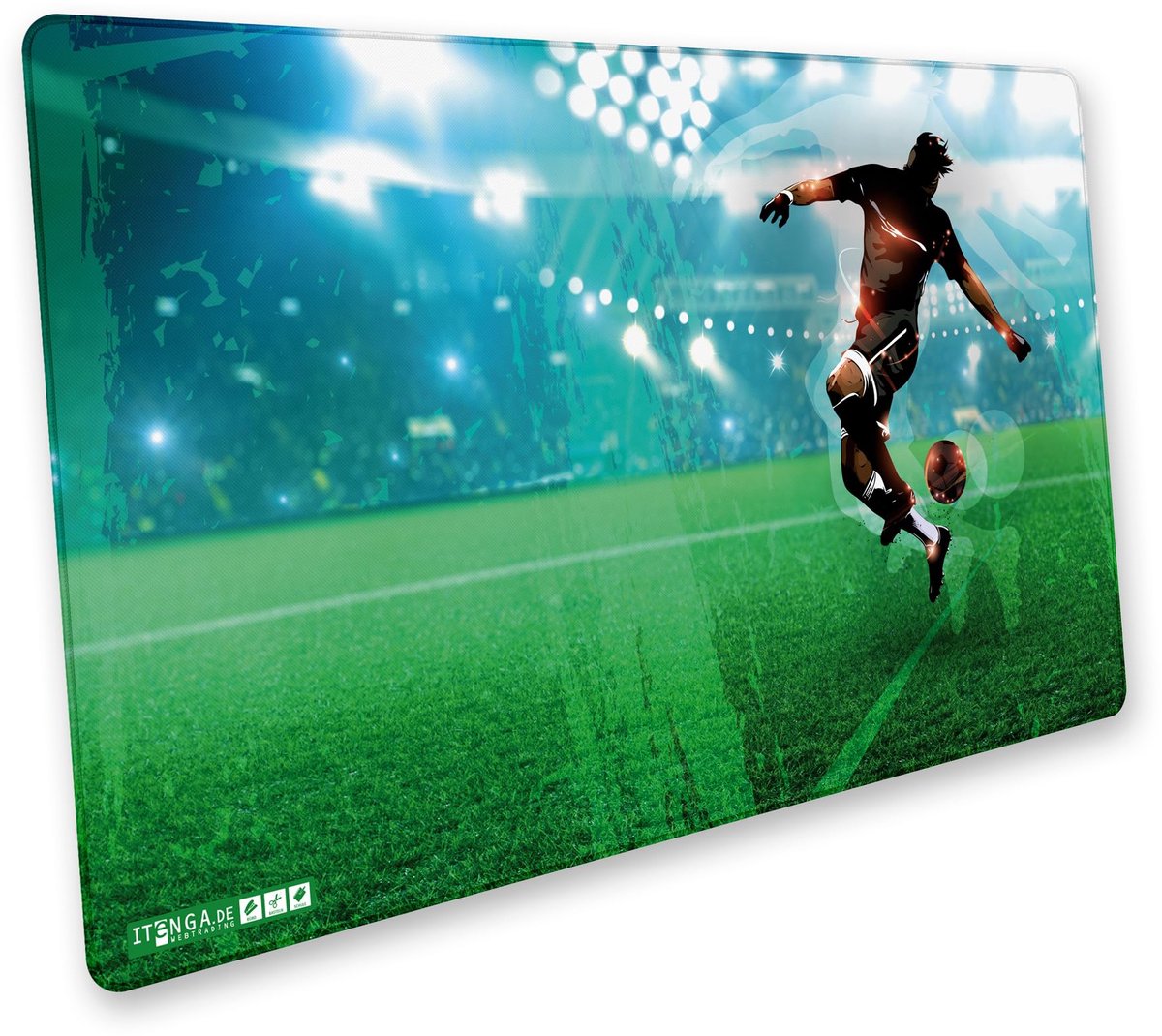 SnelShoppen - XXL Bureauonderlegger Muismat Voetbal Motief 75x44cm - Waterafstotende Stof met Natuurlijk Rubber - Randgenaaid - 2,2mm Dikte voor Thuis