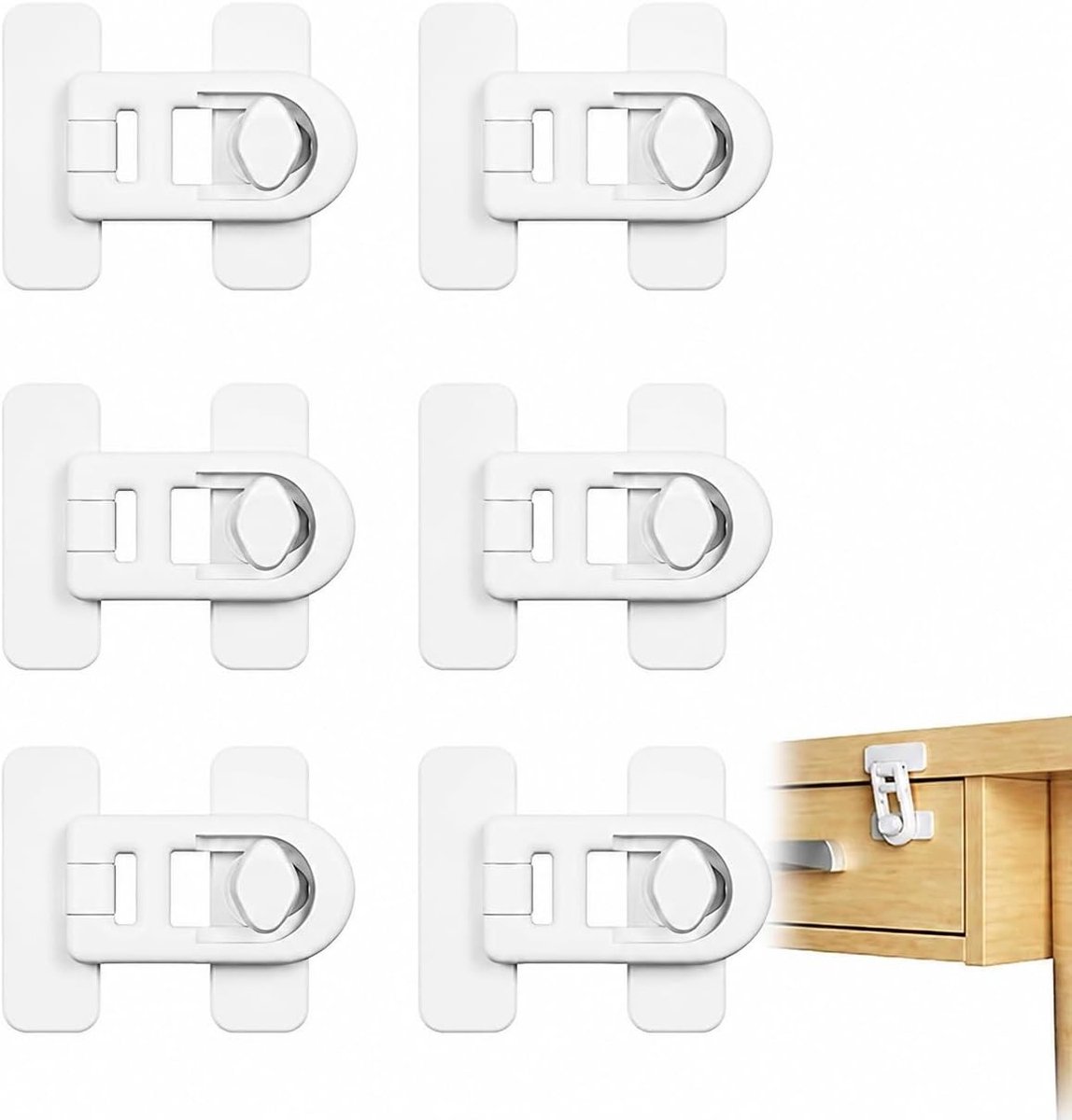 Veilige Meubelbeslag Slot Set - 6 Stuks Zelfklevend Veiligheidslock voor Koelkast, Kast en Lade - Multifunctioneel en Eenvoudig te Gebruiken met Één Hand voor Thuisgebruik
